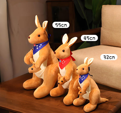 Kangaroo Stuffed Animal with Joey in Pouch & Australia Scarf - Soft Cuddly Plush Toy(32cm, Dark brown
)| Other Colors Available in Store