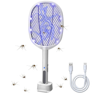 Dual - Mode UV Electric Mosquito Swatter with LED Attraction & 3000V Zapper – Rechargeable Bug Killer for Indoor and Outdoor Use (White) - Factory Direct Shop