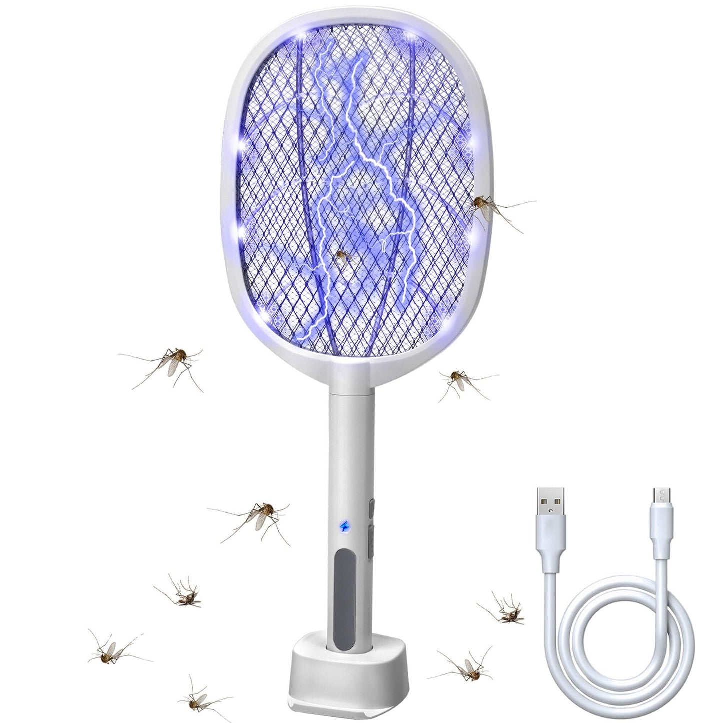 Dual - Mode UV Electric Mosquito Swatter with LED Attraction & 3000V Zapper – Rechargeable Bug Killer for Indoor and Outdoor Use (White) - Factory Direct Shop