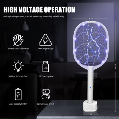 Dual - Mode UV Electric Mosquito Swatter with LED Attraction & 3000V Zapper – Rechargeable Bug Killer for Indoor and Outdoor Use (White) - Factory Direct Shop