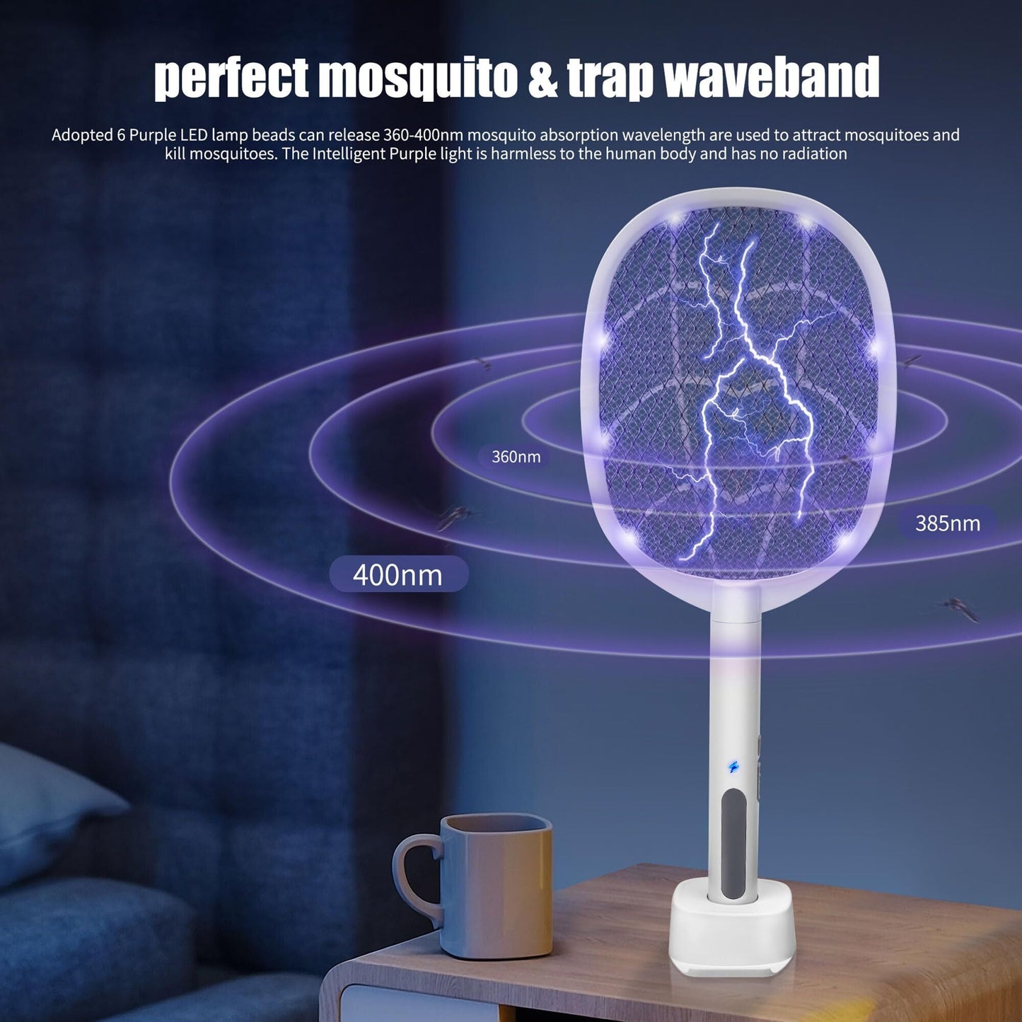 Dual - Mode UV Electric Mosquito Swatter with LED Attraction & 3000V Zapper – Rechargeable Bug Killer for Indoor and Outdoor Use (White) - Factory Direct Shop