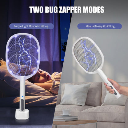 Dual - Mode UV Electric Mosquito Swatter with LED Attraction & 3000V Zapper – Rechargeable Bug Killer for Indoor and Outdoor Use (White) - Factory Direct Shop