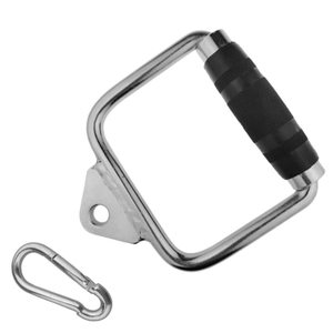 Solid D - Handle Cable Attachment for Home Gym & Cable Machine – Chrome - Finished Steel Bar with Anti - Slip Grip (Black) | - Factory Direct Shop