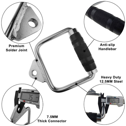 Solid D - Handle Cable Attachment for Home Gym & Cable Machine – Chrome - Finished Steel Bar with Anti - Slip Grip (Black) | - Factory Direct Shop