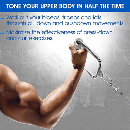 Solid D - Handle Cable Attachment for Home Gym & Cable Machine – Chrome - Finished Steel Bar with Anti - Slip Grip (Black) | - Factory Direct Shop