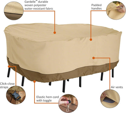 Patio Table & Chair Cover with Umbrella Hole: Water-Resistant Outdoor Furniture Cover for Rectangular/Oval Garden Sets(223x147x58 cm LxWxH)