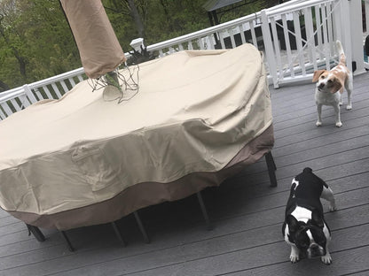 Round Patio Furniture Cover with Umbrella Hole: Waterproof 4-Season Protector for Garden, Balcony Table & Chair Sets(180x60 cm LxH)