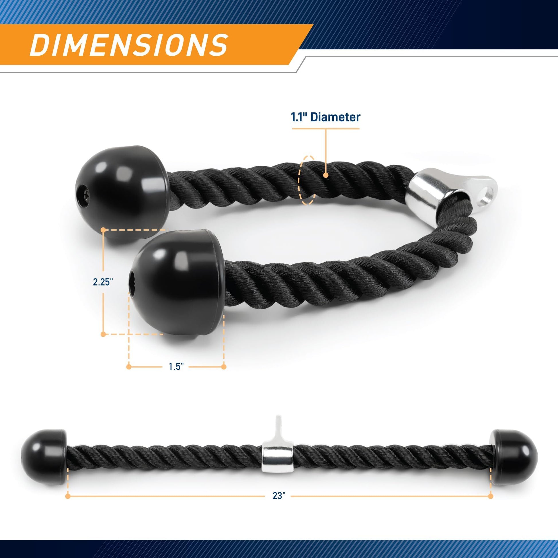 Heavy - Duty Dual - Handle Triceps Rope for Cable Machine – Braided Nylon Fitness Attachment with Rubber Ends (Black) - Factory Direct Shop
