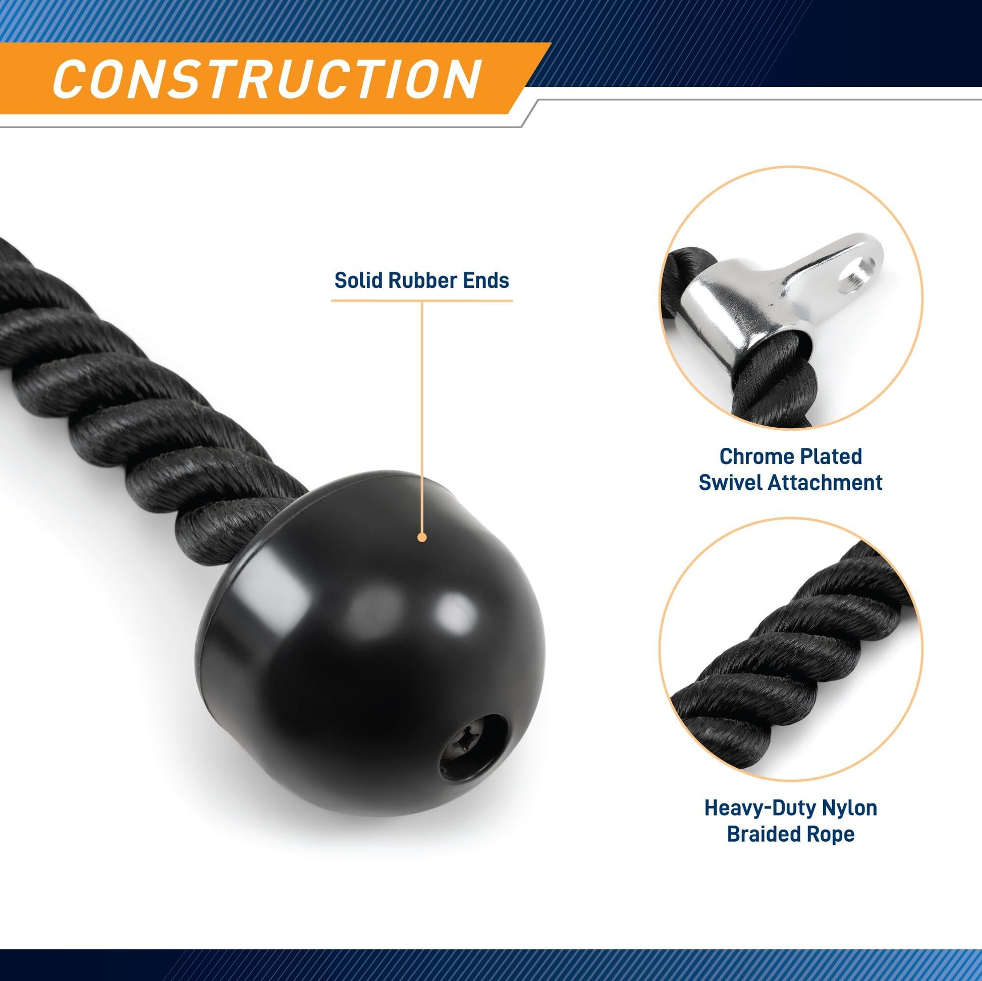 Heavy - Duty Dual - Handle Triceps Rope for Cable Machine – Braided Nylon Fitness Attachment with Rubber Ends (Black) - Factory Direct Shop