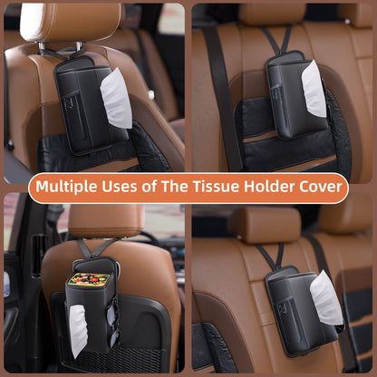 Car Seat Storage Organizer: Side-Mount Tissue Holder with Mesh Pockets – Waterproof Cup/Wallet Organizer for Cars/SUVs (Black)