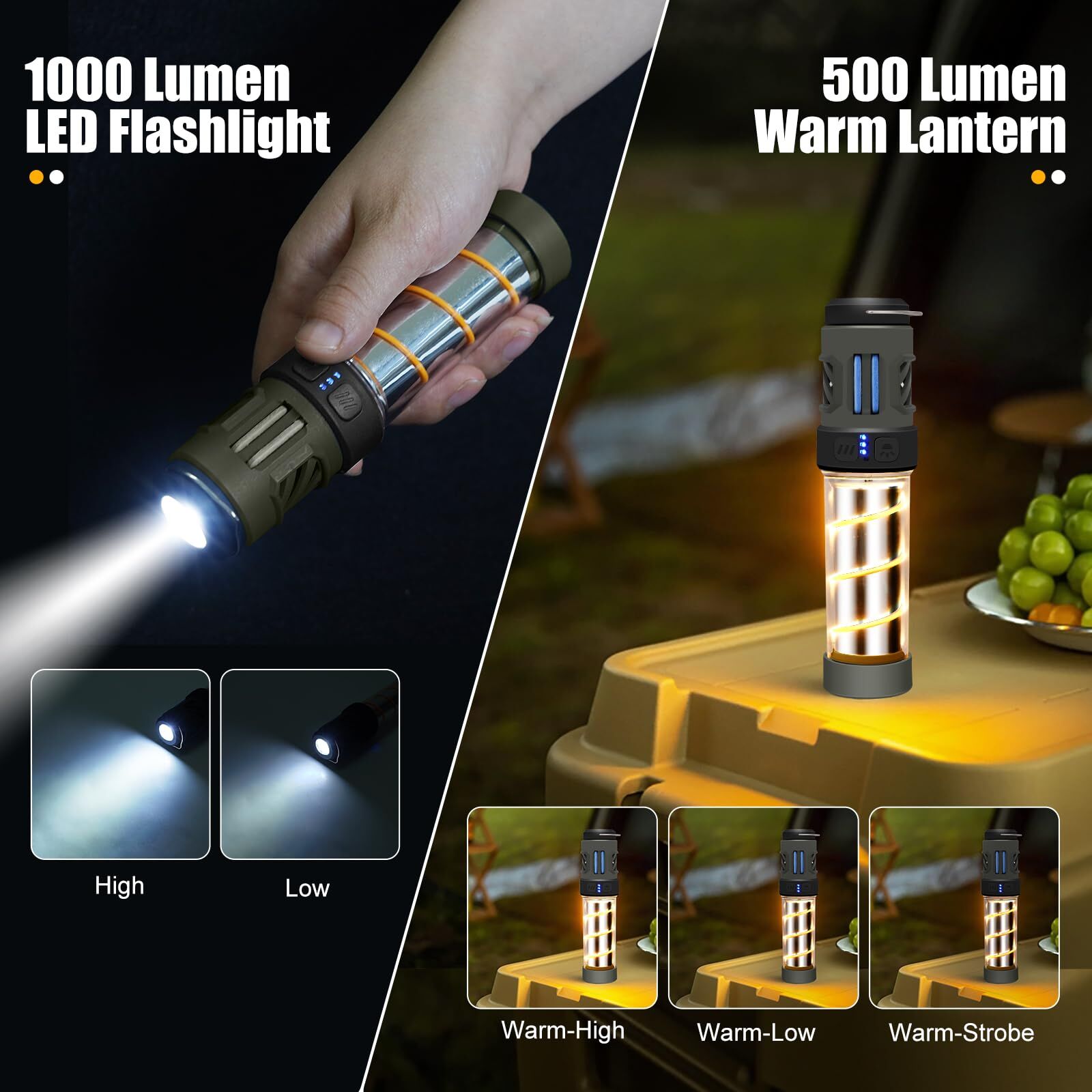 Rechargeable 3 - in - 1 Camping Light with Mosquito Repellent & Dual Heating – Bright Flashlight, Warm Lantern, Type - C Charging (Army Green) - Factory Direct Shop