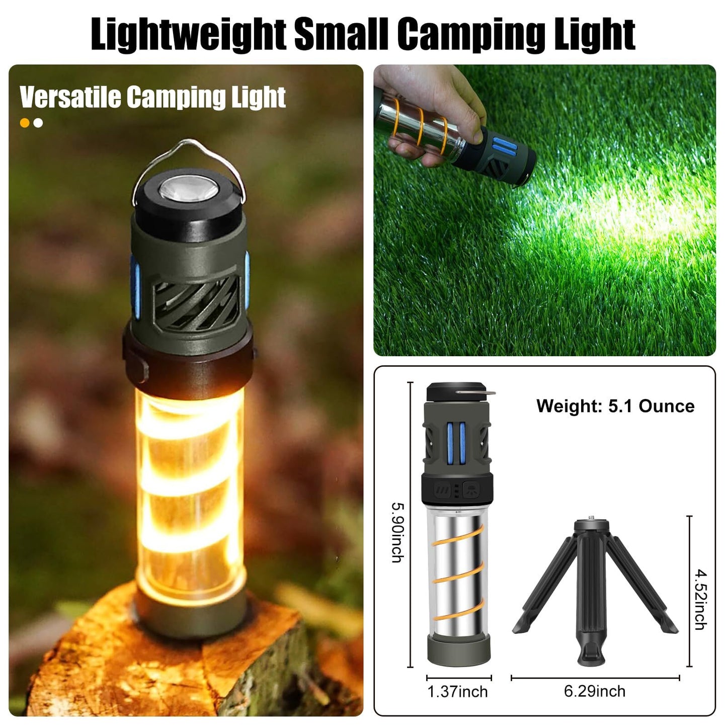 Rechargeable 3 - in - 1 Camping Light with Mosquito Repellent & Dual Heating – Bright Flashlight, Warm Lantern, Type - C Charging (Army Green) - Factory Direct Shop