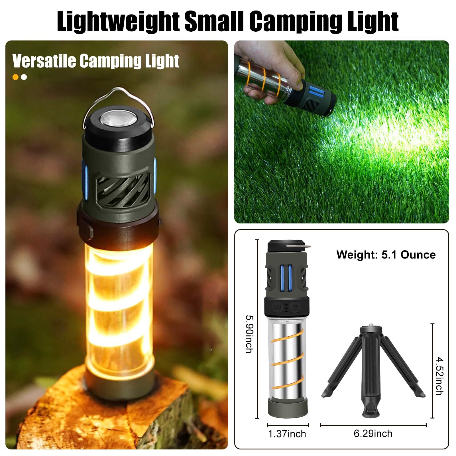Rechargeable 3 - in - 1 Camping Light with Mosquito Repellent & Dual Heating – Bright Flashlight, Warm Lantern, Type - C Charging (Army Green) - Factory Direct Shop