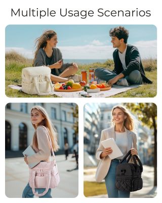 Double - Layer Insulated Lunch Bag with Quilted Design – 11.8L Cooler Tote for Work, Picnics & Travel (Pink) | Other Colors Available In - Store - Factory Direct Shop