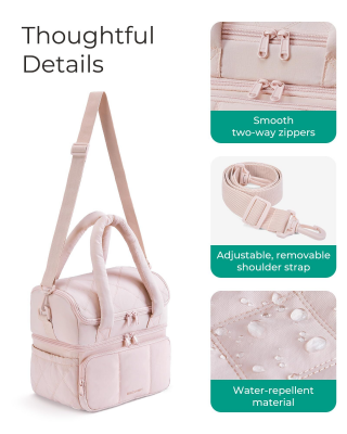 Double - Layer Insulated Lunch Bag with Quilted Design – 11.8L Cooler Tote for Work, Picnics & Travel (Pink) | Other Colors Available In - Store - Factory Direct Shop