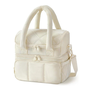 Double - Layer Insulated Lunch Bag with Quilted Design – 11.8L Cooler Tote for Work, Picnics & Travel (Beige) | Other Colors Available In - Store - Factory Direct Shop