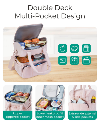 Double - Layer Insulated Lunch Bag with Quilted Design – 11.8L Cooler Tote for Work, Picnics & Travel (Beige) | Other Colors Available In - Store - Factory Direct Shop