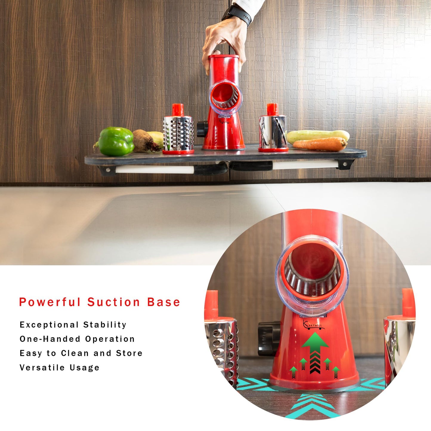 Manual Rotary Food Slicer & Grater with 3 Stainless Steel Drums – Suction Base Vegetable Shredder for Cheese, Potatoes & More (Black) - Factory Direct Shop