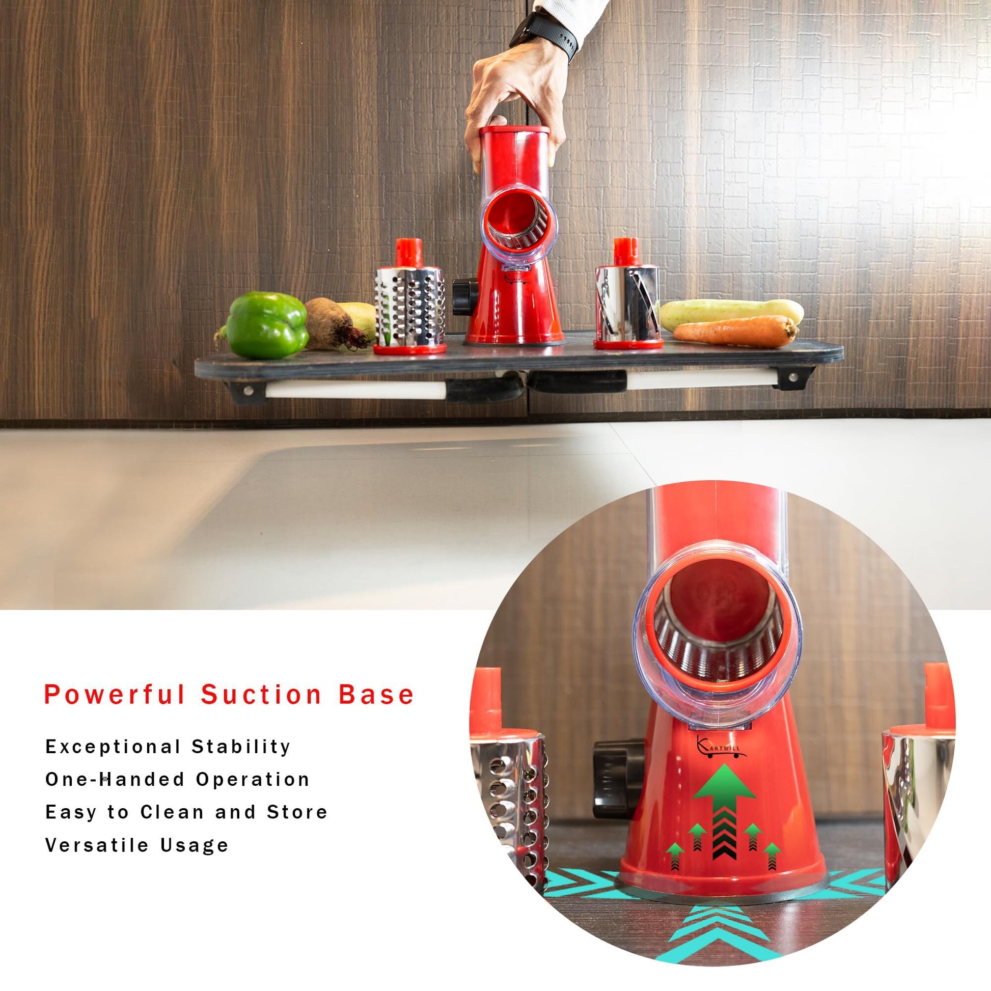 Manual Rotary Food Slicer & Grater with 3 Stainless Steel Drums – Suction Base Vegetable Shredder for Cheese, Potatoes & More (Black) - Factory Direct Shop