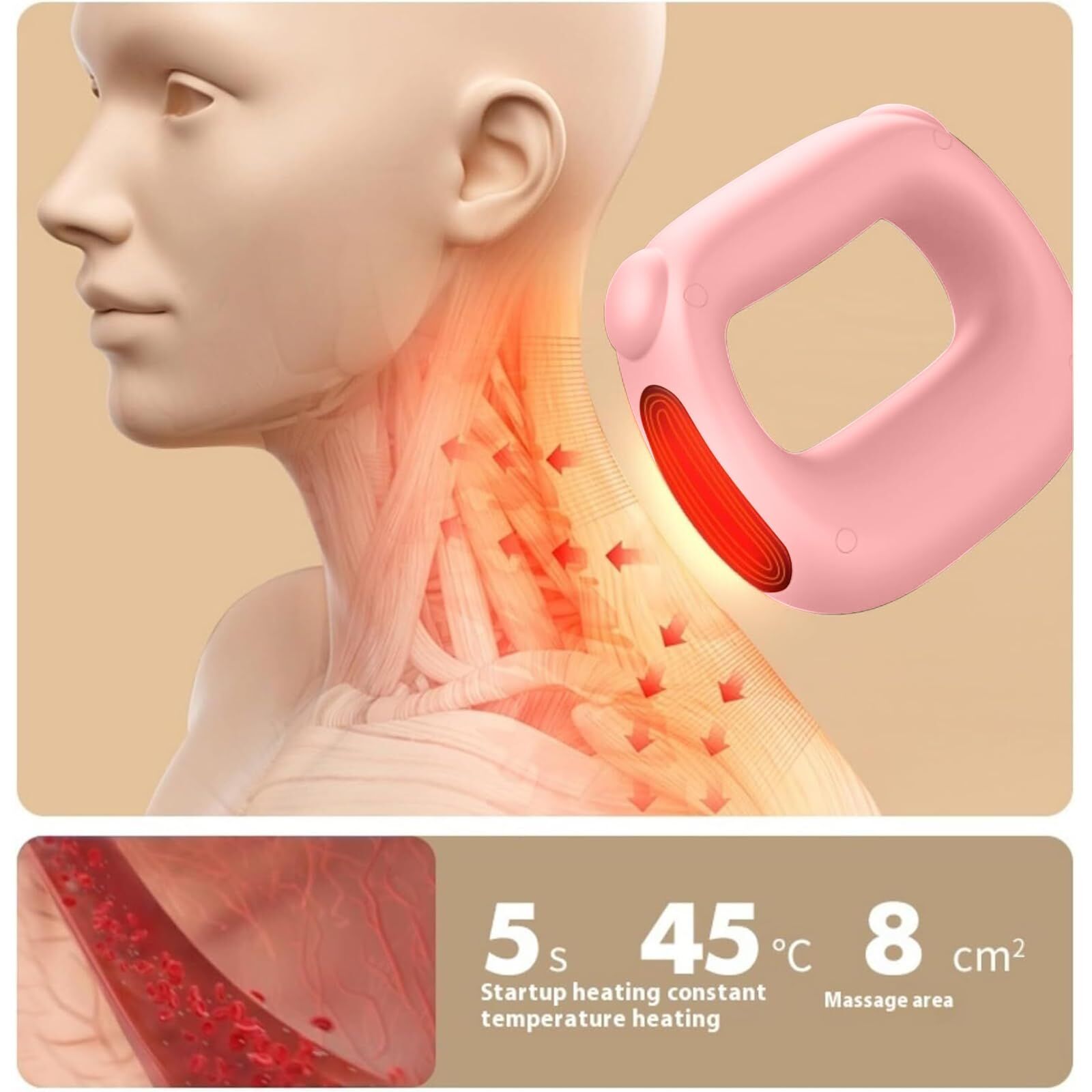 Portable Heated Fascia Ring Massager with 5 - Speed Vibration & USB - C Charging – Deep Tissue Muscle Relief for Neck, Back, and Shoulders (Pink) | Other Colors Available In - Store - Factory Direct Shop