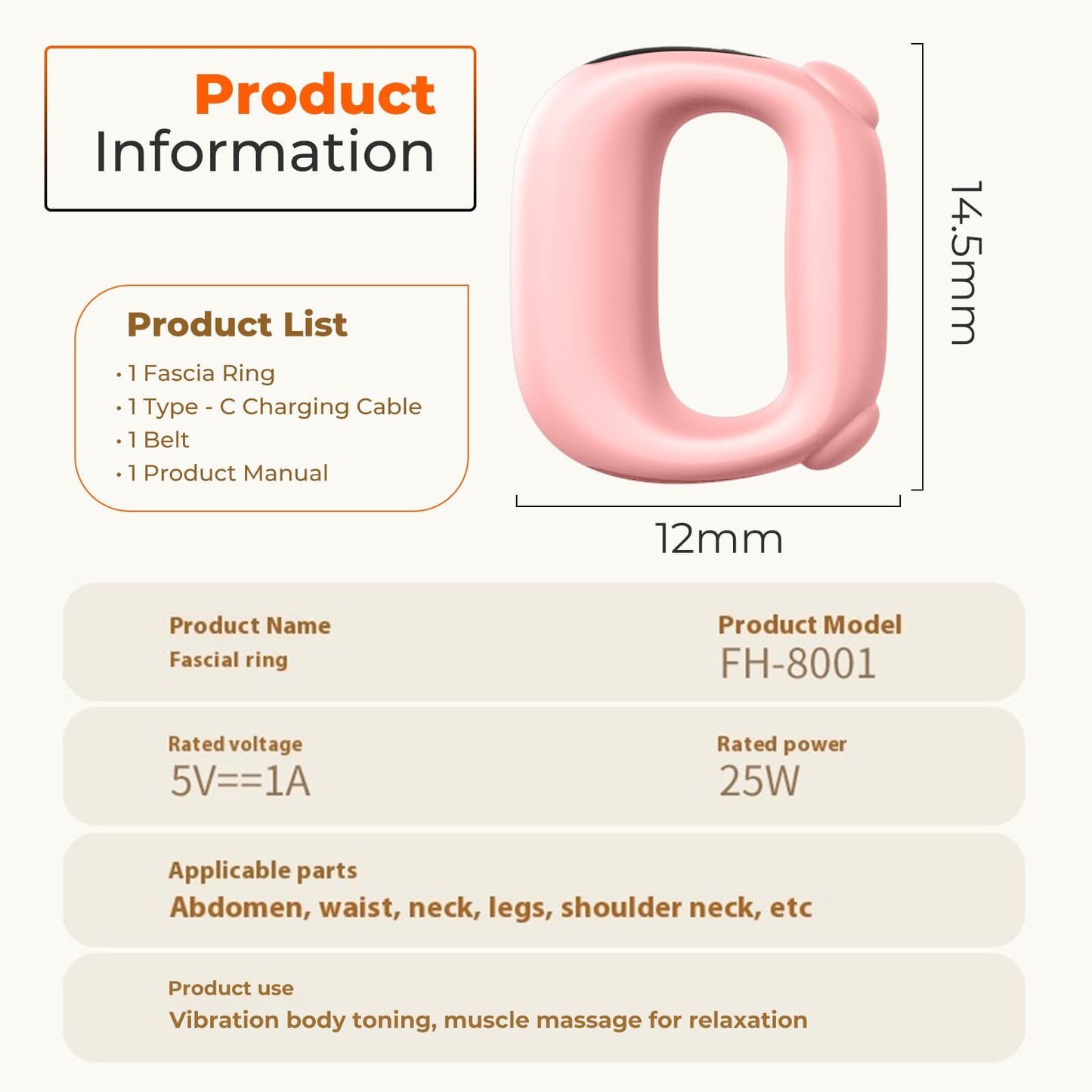 Portable Heated Fascia Ring Massager with 5 - Speed Vibration & USB - C Charging – Deep Tissue Muscle Relief for Neck, Back, and Shoulders (Pink) | Other Colors Available In - Store - Factory Direct Shop