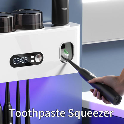 UV Toothbrush Holder with Disinfection & Toothpaste Dispenser – Wall - Mounted Bathroom Organizer with LED Display and 2 Cups - Factory Direct Shop