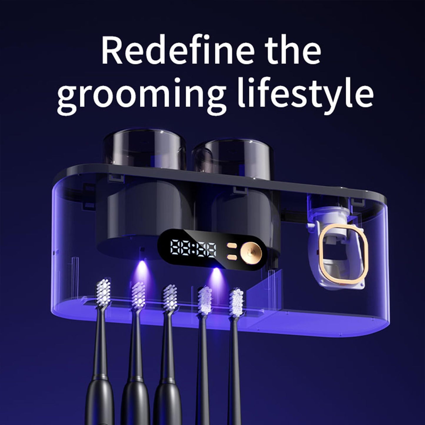 UV Toothbrush Holder with Disinfection & Toothpaste Dispenser – Wall - Mounted Bathroom Organizer with LED Display and 2 Cups - Factory Direct Shop