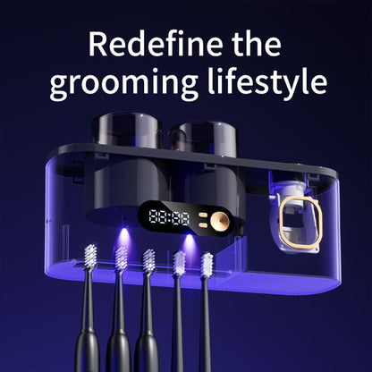 UV Toothbrush Holder with Disinfection & Toothpaste Dispenser – Wall - Mounted Bathroom Organizer with LED Display and 2 Cups - Factory Direct Shop