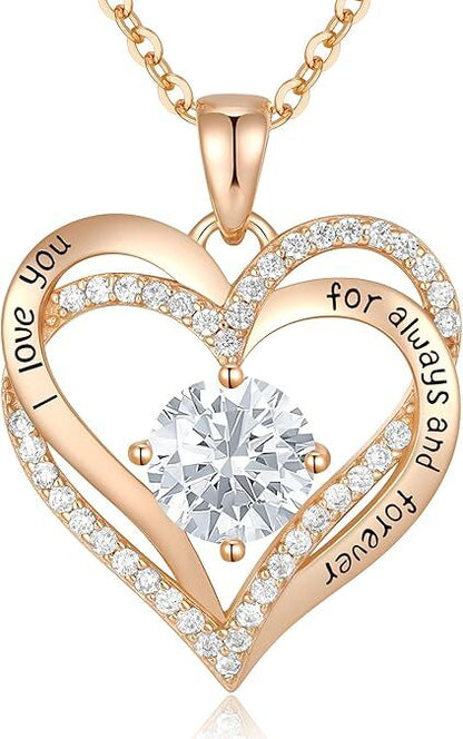 Forever Love Heart Birthstone Necklace: 925 Sterling Silver Jewelry for Mom, Wife, Friend – Ideal for Mother’s Day, Anniversaries & Birthday（white diamond,April）