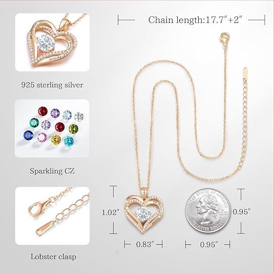 Forever Love Heart Birthstone Necklace: 925 Sterling Silver Jewelry for Mom, Wife, Friend – Ideal for Mother’s Day, Anniversaries & Birthday（white diamond,April）