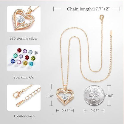 Forever Love Heart Birthstone Necklace: 925 Sterling Silver Jewelry for Mom, Wife, Friend – Ideal for Mother’s Day, Anniversaries & Birthday（white diamond,April）