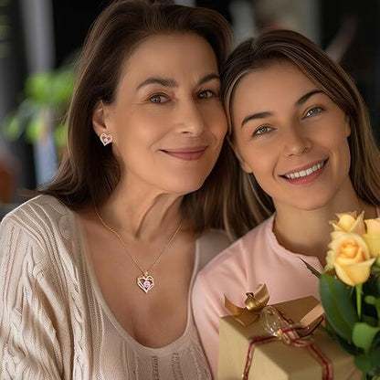 Forever Love Heart Birthstone Necklace: 925 Sterling Silver Personalized Jewelry for Mom, Wife, Friend with 12 Month Stone Options（pink diamond,October）