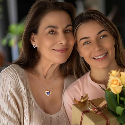 Forever Love Heart Birthstone Necklace: 925 Sterling Silver Personalized Jewelry for Mom, Wife, Friend with 12 Month Stone Options（blue diamond,December）