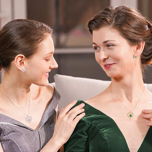 Forever Love Heart Birthstone Necklace: 925 Sterling Silver Personalized Jewelry for Mom, Wife, Friend with 12 Month Stone Options（green diamond,May）