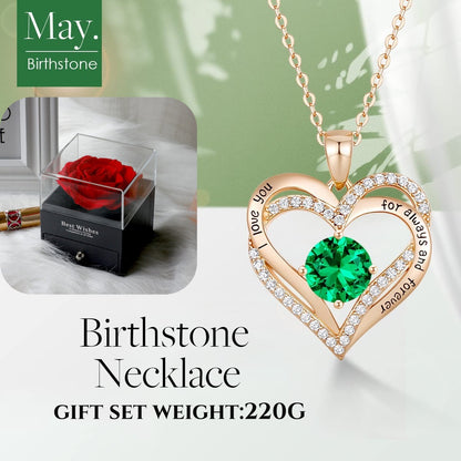 Forever Love Heart Birthstone Necklace: 925 Sterling Silver Personalized Jewelry for Mom, Wife, Friend with 12 Month Stone Options（green diamond,May）