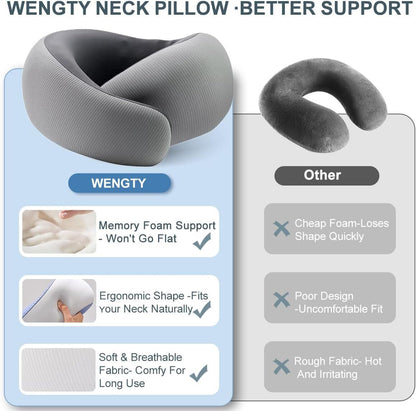 Travel Pillows for Airplanes,Memory Foam Neck Pillow for Traveling,Smooth & Cooling Fabric Plane Pillow for Long Flight,Ideal for Travels,Airplanes,Offices,Cars (Gray, Standard-Broad Fit)
