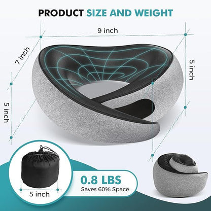 Travel Neck Pillows for Airplanes - 360° Ergonomic Memory Foam Travel Pillow - Relief Neck Pain with Breathable Support for Long Flights, Car, Train & Office Use - Adults & Kids
