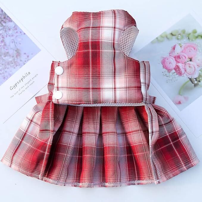 pet products Dog Dress Bowknot Harness Leash Set for Small Dogs Girl Cute Plaid Dog Dress Pearls Bow Tie Spring Summer Princess Clothes Birthday Holiday Doggie Outfits for Puppy Cats Girl Apparel - Factory Direct Shop