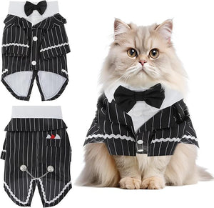 pet products Dog Cat Tuxedo Suit with Bow Tie - Formal Black & White Striped Pet Costume Shirt, Elegant Wedding Outfit Birthday Party Attire for Maltese Dachshund Yorkie Puppies Shih Tzu Small Medium Dogs and cats - Factory Direct Shop