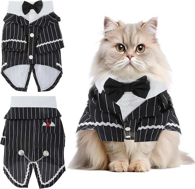 pet products Dog Cat Tuxedo Suit with Bow Tie - Formal Black & White Striped Pet Costume Shirt, Elegant Wedding Outfit Birthday Party Attire for Maltese Dachshund Yorkie Puppies Shih Tzu Small Medium Dogs and cats - Factory Direct Shop