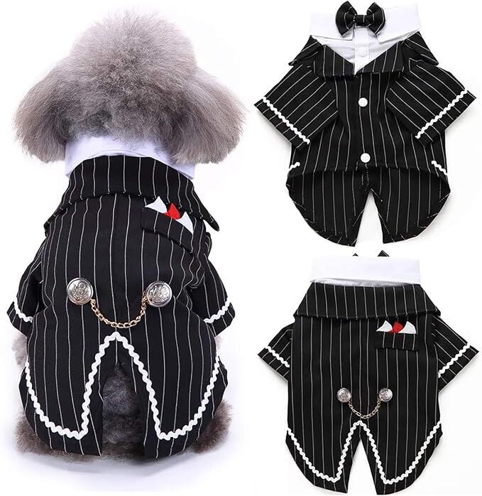 pet products Dog Cat Tuxedo Suit with Bow Tie - Formal Black & White Striped Pet Costume Shirt, Elegant Wedding Outfit Birthday Party Attire for Maltese Dachshund Yorkie Puppies Shih Tzu Small Medium Dogs and cats - Factory Direct Shop