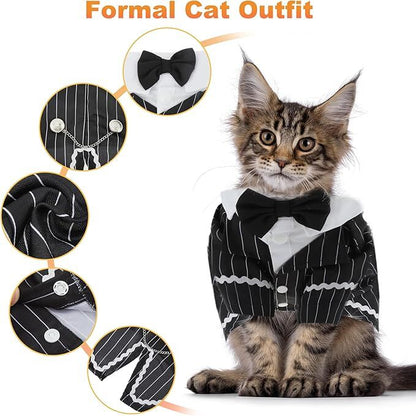 pet products Dog Cat Tuxedo Suit with Bow Tie - Formal Black & White Striped Pet Costume Shirt, Elegant Wedding Outfit Birthday Party Attire for Maltese Dachshund Yorkie Puppies Shih Tzu Small Medium Dogs and cats - Factory Direct Shop