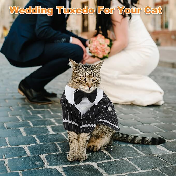 pet products Dog Cat Tuxedo Suit with Bow Tie - Formal Black & White Striped Pet Costume Shirt, Elegant Wedding Outfit Birthday Party Attire for Maltese Dachshund Yorkie Puppies Shih Tzu Small Medium Dogs and cats - Factory Direct Shop