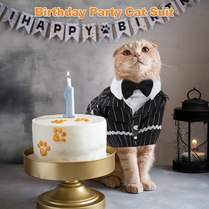 pet products Dog Cat Tuxedo Suit with Bow Tie - Formal Black & White Striped Pet Costume Shirt, Elegant Wedding Outfit Birthday Party Attire for Maltese Dachshund Yorkie Puppies Shih Tzu Small Medium Dogs and cats - Factory Direct Shop