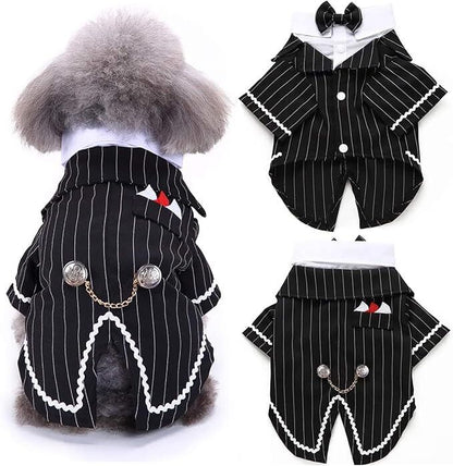 pet products Dog Cat Tuxedo Suit with Bow Tie - Formal Black & White Striped Pet Costume Shirt, Elegant Wedding Outfit Birthday Party Attire for Maltese Dachshund Yorkie Puppies Shih Tzu Small Medium Dogs and cats - Factory Direct Shop