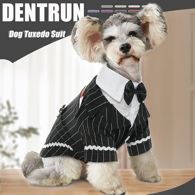 pet products Dog Cat Tuxedo Suit with Bow Tie - Formal Black & White Striped Pet Costume Shirt, Elegant Wedding Outfit Birthday Party Attire for Maltese Dachshund Yorkie Puppies Shih Tzu Small Medium Dogs and cats - Factory Direct Shop