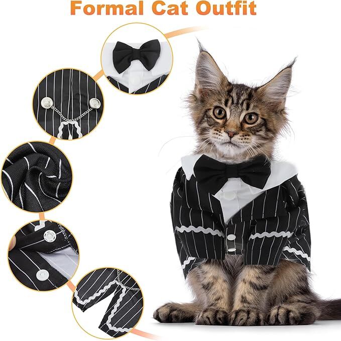 pet products Dog Cat Tuxedo Suit with Bow Tie - Formal Black & White Striped Pet Costume Shirt, Elegant Wedding Outfit Birthday Party Attire for Maltese Dachshund Yorkie Puppies Shih Tzu Small Medium Dogs and cats - Factory Direct Shop