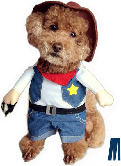 pet products Small Dog Cowboy Costume with Hat 2pcs Funny Halloween Chucky Costumes Cool West Cowboy Uniform Puppy Denim Overalls Western Cosplay Sheriff Outfits Cat Apparel - Factory Direct Shop