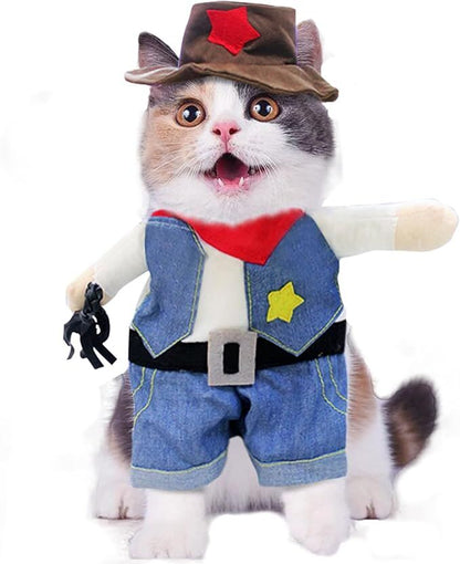pet products Small Dog Cowboy Costume with Hat 2pcs Funny Halloween Chucky Costumes Cool West Cowboy Uniform Puppy Denim Overalls Western Cosplay Sheriff Outfits Cat Apparel - Factory Direct Shop