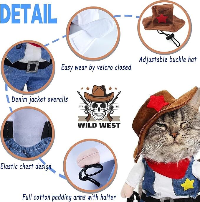 pet products Small Dog Cowboy Costume with Hat 2pcs Funny Halloween Chucky Costumes Cool West Cowboy Uniform Puppy Denim Overalls Western Cosplay Sheriff Outfits Cat Apparel - Factory Direct Shop